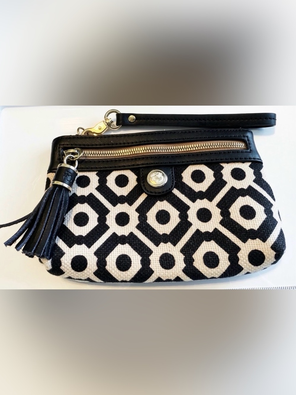 Spartina 449 Daufuskie Island Geometric Linen & Leather Wristlet Clutch